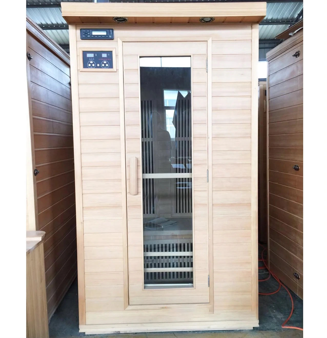 2-Person Carbon FAR Infrared Infrared Hemlock Wooden Indoor Home Sauna Room with LED Touch Control Panel studio view 1